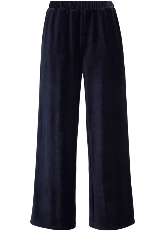 High-Waist-Hose aus Jersey- Cord, lang in blau von vorne - bpc bonprix collection