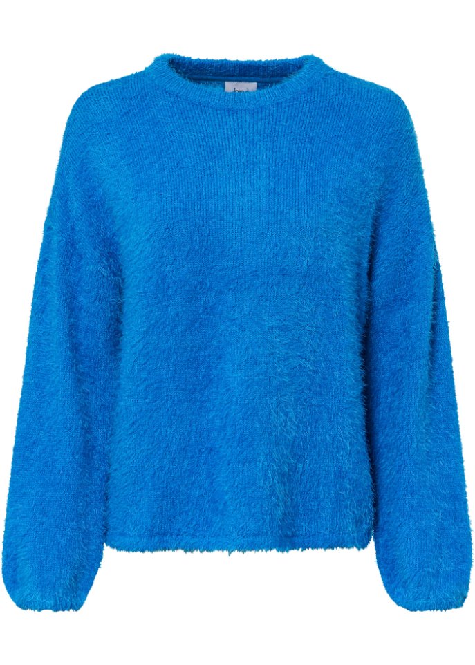 Weitger Flausch-Pullover in blau von vorne - bpc bonprix collection