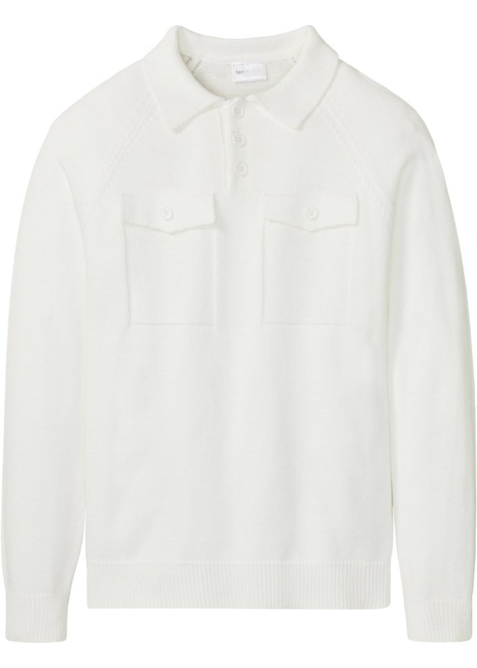 Pullover mit Polokragen  in weiß von vorne - bpc selection