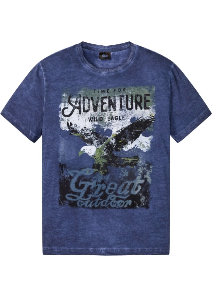 cold-dyed T-Shirt aus nachhaltiger Baumwolle in blau von vorne - bpc bonprix collection