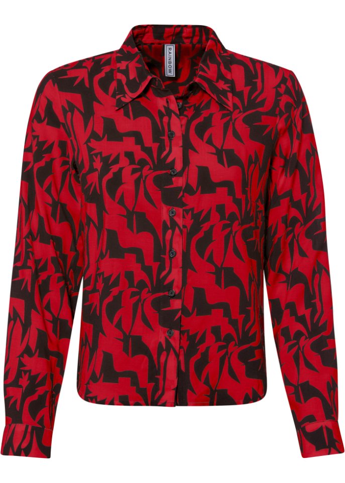 Bluse bedruckt aus nachhaltiger Viskose in rot von vorne - RAINBOW