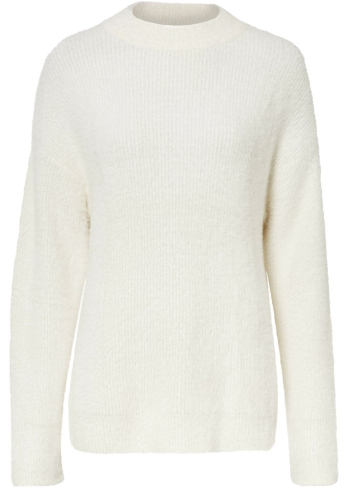 Pullover mit Hairy-knit in weiß von vorne - BODYFLIRT