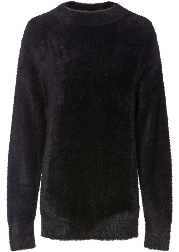 Pullover mit Hairy-knit in schwarz von vorne - BODYFLIRT