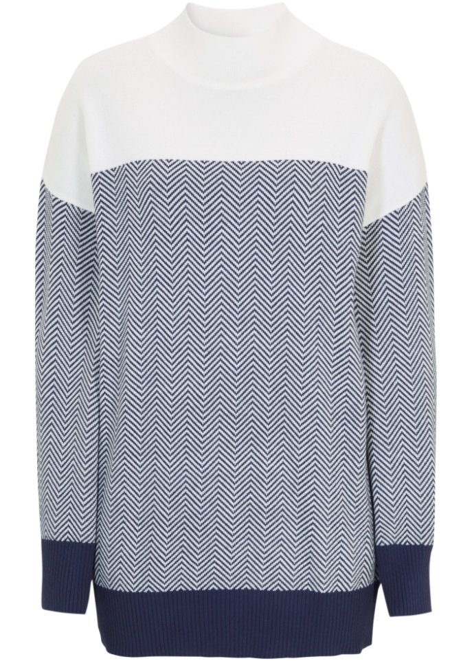 Long-Strick-Pullover, Oversized in weiß von vorne - John Baner JEANSWEAR