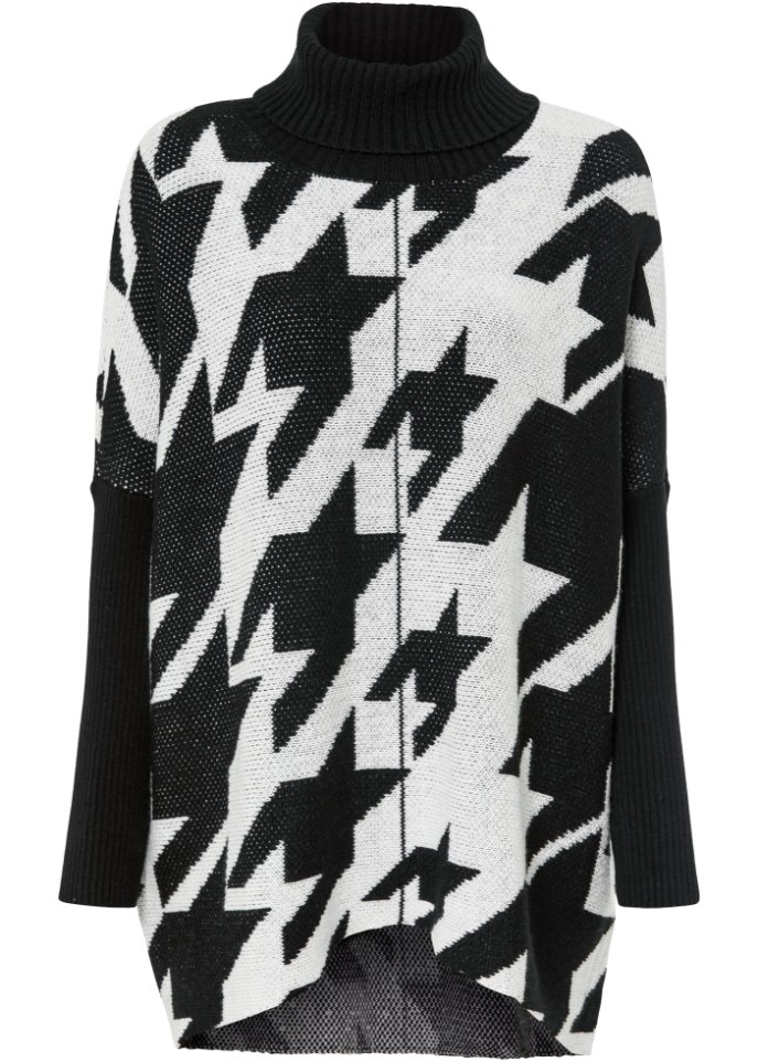 Pullover mit Hahnentrittmuster in schwarz von vorne - bpc bonprix collection