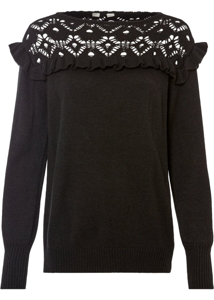 Pullover mit Cutouts in schwarz von vorne - BODYFLIRT boutique