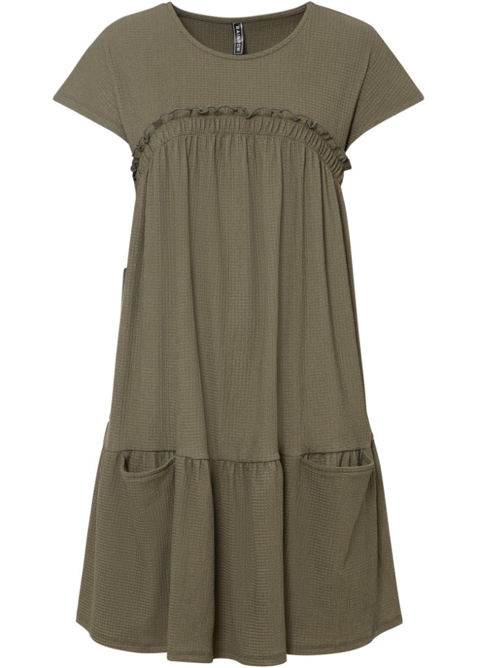 Strukturiertes Kleid mit aufgesetzten Taschen in grün von vorne - RAINBOW