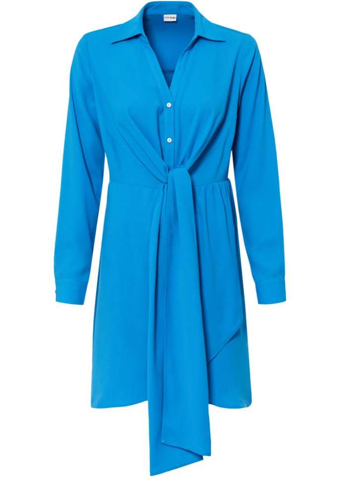 Kleid in Wickeloptik in blau von vorne - BODYFLIRT
