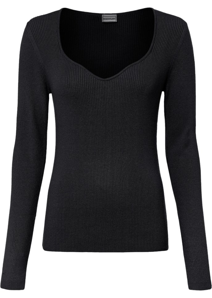 Pullover mit Herzauschnitt in schwarz von vorne - BODYFLIRT