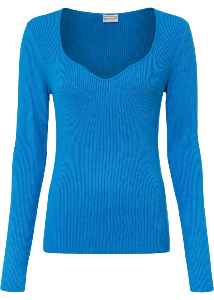 Pullover mit Herzauschnitt in blau von vorne - BODYFLIRT