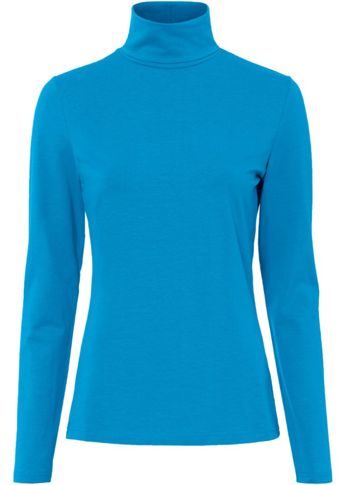 Rollkragen-Stretch-Shirt, Langarm in blau von vorne - bpc bonprix collection