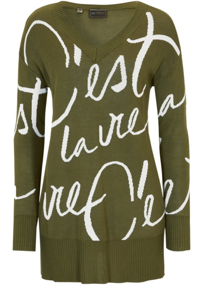 Pullover mit Schriftzug in grün von vorne - bpc selection