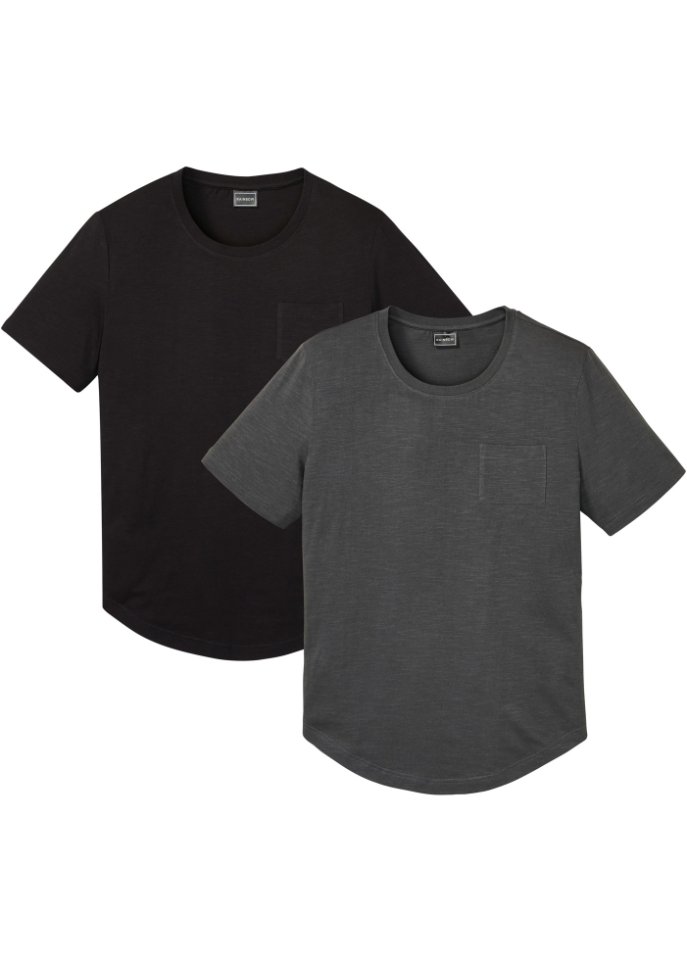 T-Shirt aus Bio Baumwolle mit Brusttasche (2er Pack) in grau von vorne - RAINBOW