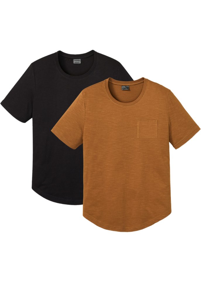T-Shirt aus Bio Baumwolle mit Brusttasche (2er Pack) in braun von vorne - RAINBOW