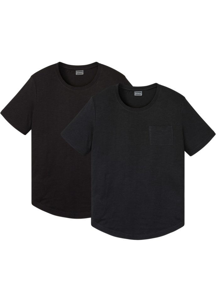 T-Shirt aus Bio Baumwolle mit Brusttasche (2er Pack) in schwarz von vorne - RAINBOW