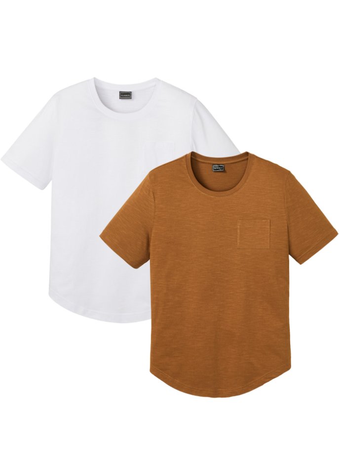 T-Shirt aus Bio Baumwolle mit Brusttasche (2er Pack) in braun von vorne - RAINBOW