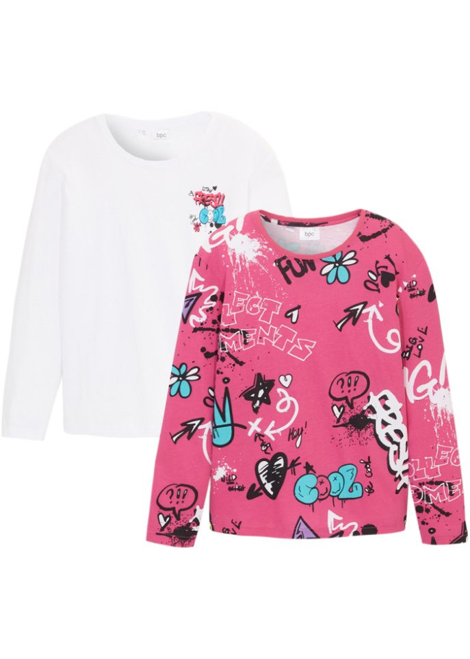 Mädchen Boxy-Shirt (2er Pack) in weiß von vorne - bpc bonprix collection