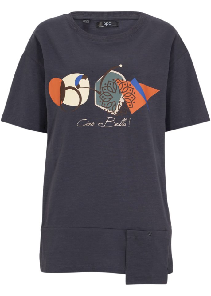 T-Shirt mit Tasche, 3/4 Arm in blau von vorne - bpc bonprix collection