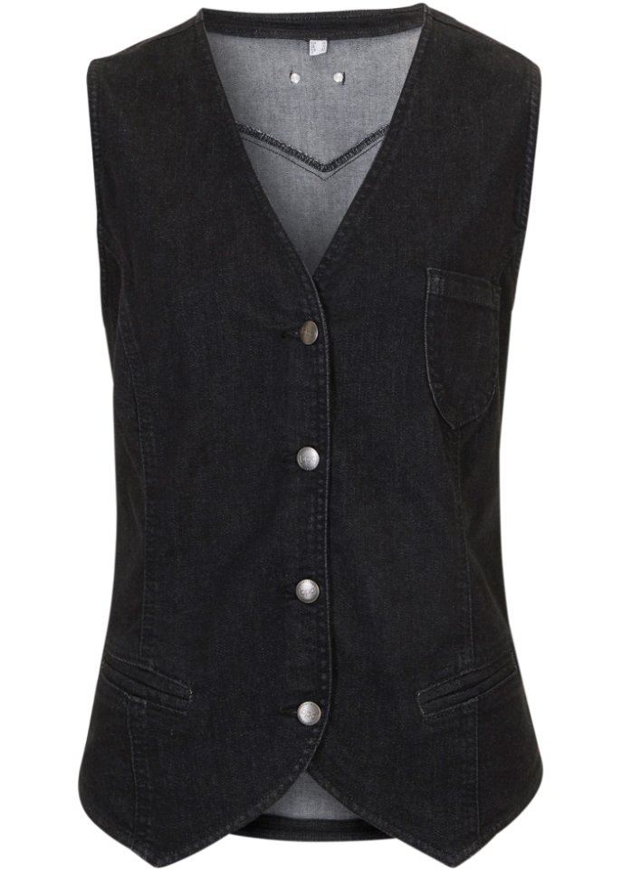 Jeans-Weste mit setilichem Smock in schwarz von vorne - bpc bonprix collection
