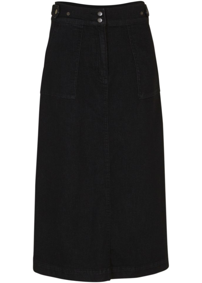 Jeansrock mit aufgesetzten Taschen, A-Linie in schwarz von vorne - bpc bonprix collection