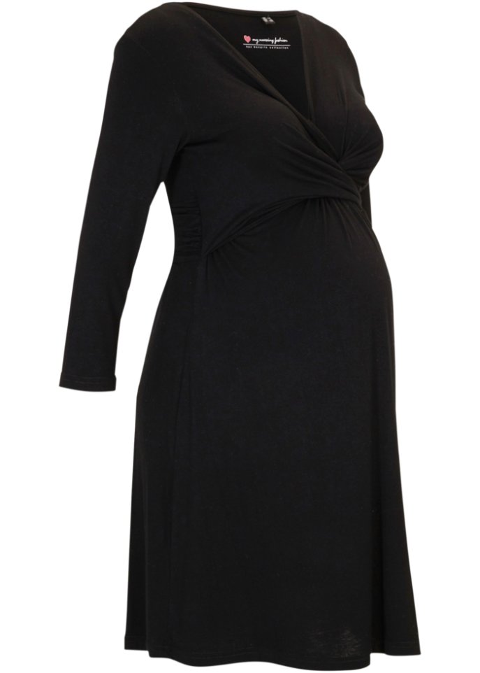 Umstandskleid / Stillkleid aus nachhaltiger Viskose in schwarz von vorne - bpc bonprix collection