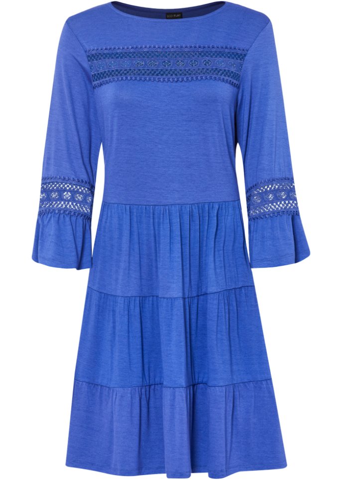 Tunika-Kleid mit Spitze aus nachhaltiger Viskose in blau von vorne - BODYFLIRT