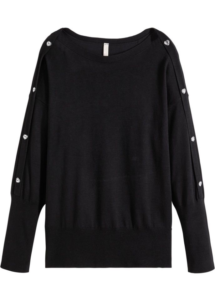 Pullover mit Herzknöpfen in schwarz von vorne - BODYFLIRT boutique