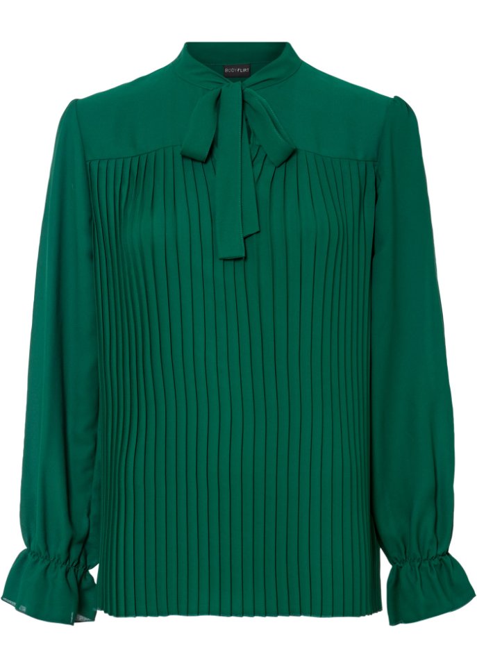 Plisseé Bluse in grün von vorne - BODYFLIRT