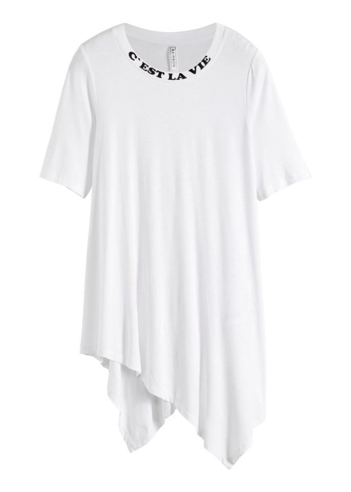 Asymmetrisches Shirt mit Wording in weiß von vorne - RAINBOW
