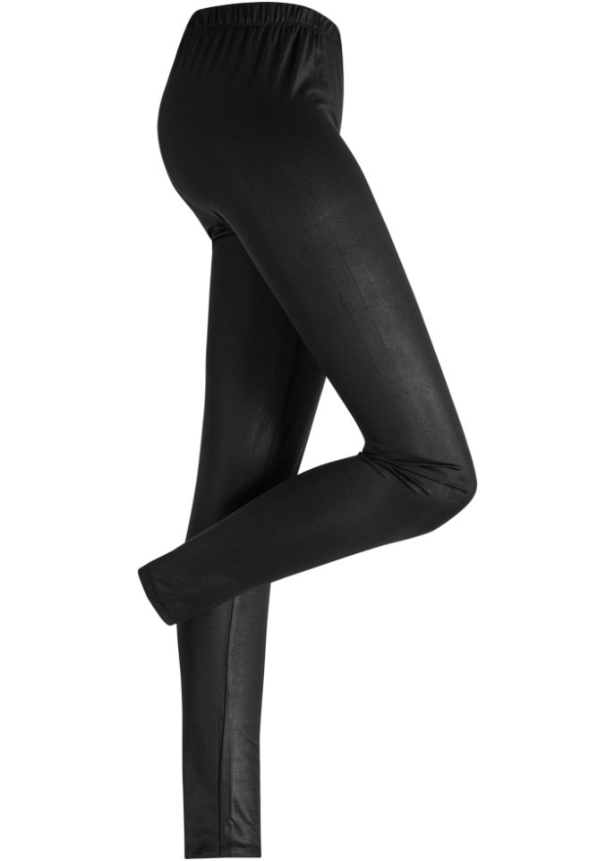 Leggings mit Beschichtung in schwarz von vorne - BODYFLIRT
