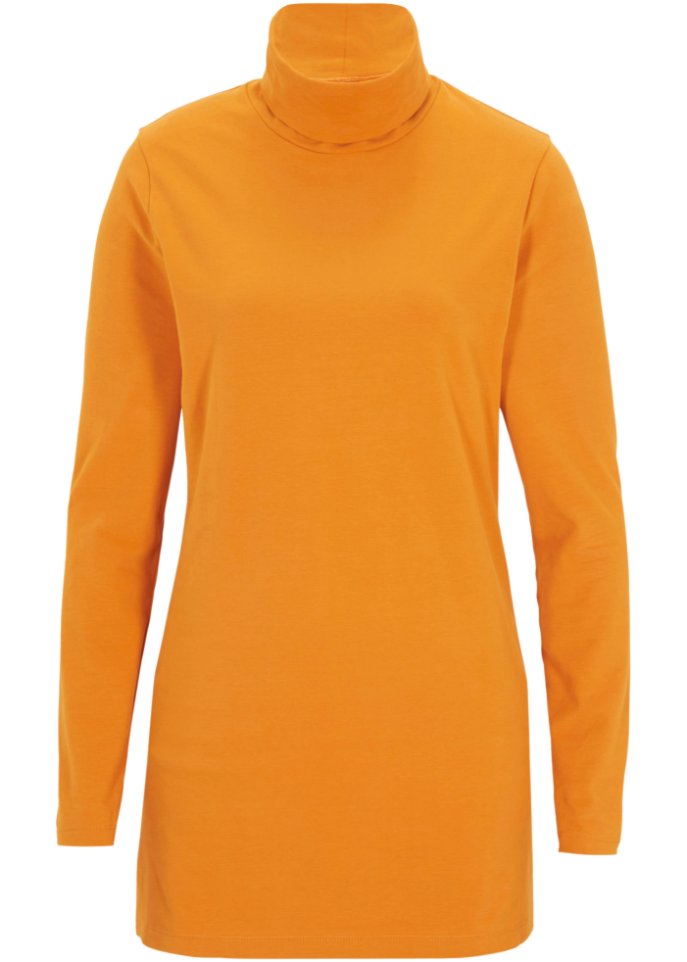 Baumwoll-Stretch-Longshirt mit Rollkragen und Seitenschlitz, Soft-Touch in orange von vorne - bpc bonprix collection