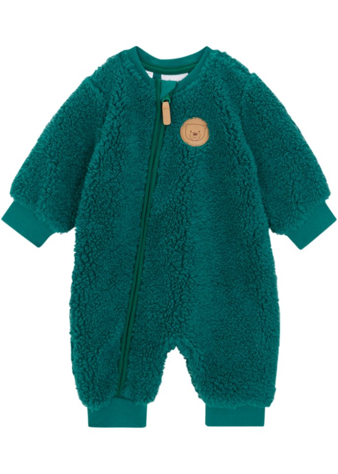 Baby Fleece-Overall in grün von vorne - bpc bonprix collection