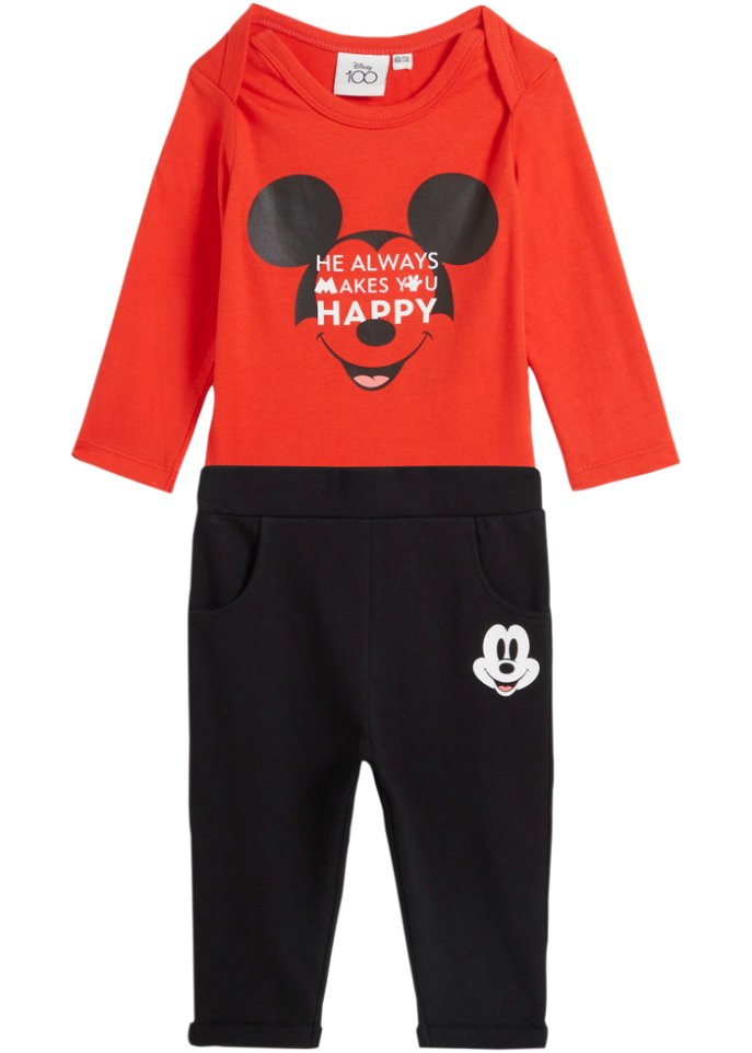 Baby Disney Mickey Mouse Body + Sweathose (2-tlg.Set)  in rot von vorne - Disney