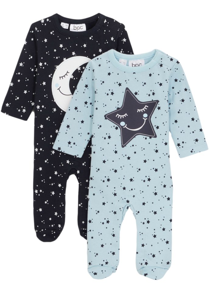 Baby Schlafstrampler (2er Pack) in blau von vorne - bpc bonprix collection