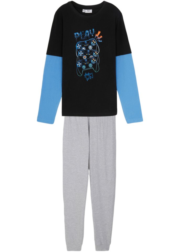 Jungs Pyjama 2in1 mit Bio-Baumwolle (2-tlg. Set) in schwarz von vorne - bpc bonprix collection