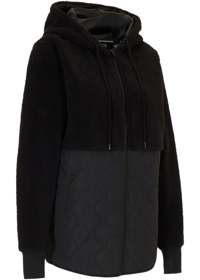 Teddy-Fleece Jacke mit Steppung in schwarz von vorne - bpc bonprix collection