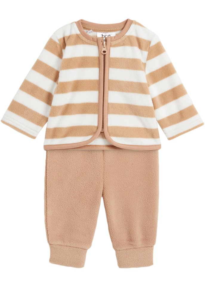 Baby Fleece-Anzug (2-tlg.Set)  in beige von vorne - bpc bonprix collection