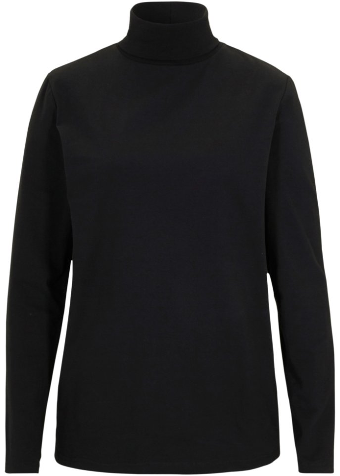Essential Langarmshirt mit Rollkragen, seamless in schwarz von vorne - bpc bonprix collection