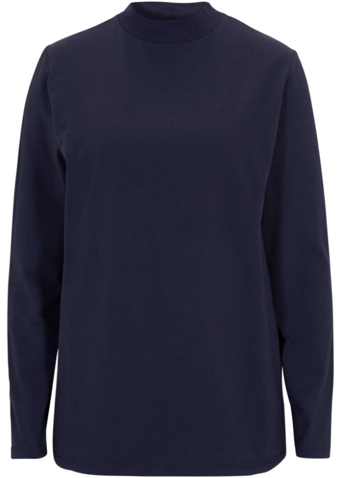 Essential Langarmshirt mit Stehkragen, seamless in blau von vorne - bpc bonprix collection