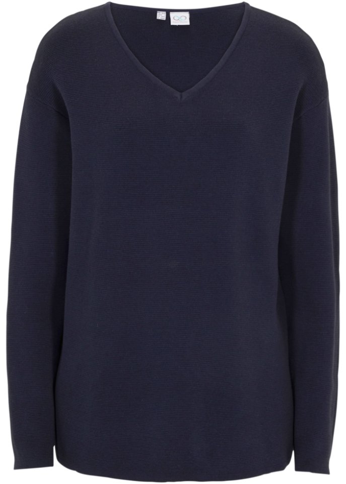 Essential Milano Rib Pullover mit V-Ausschnitt in blau von vorne - bpc bonprix collection