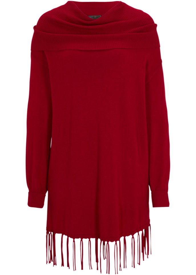 Long-Pullover mit Fransen in rot von vorne - bpc selection