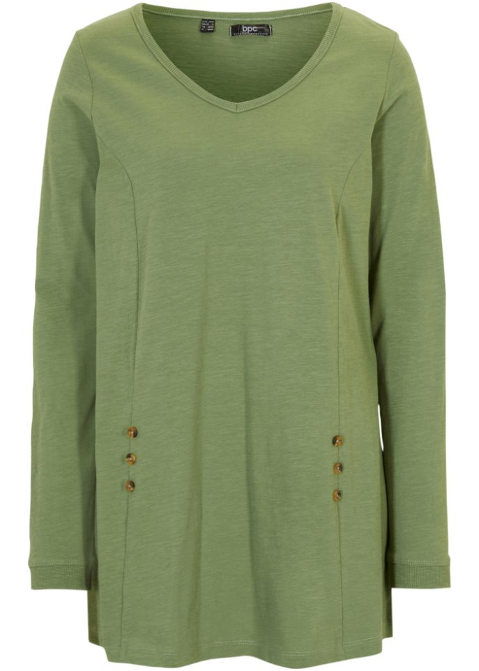 Baumwoll-Longshirt in A-Linie in grün von vorne - bpc bonprix collection