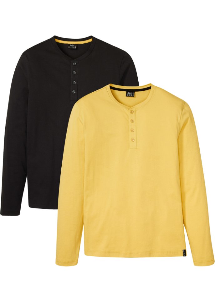 Henleyshirt  mit Komfortschnitt (2er Pack) in schwarz von vorne - bpc bonprix collection