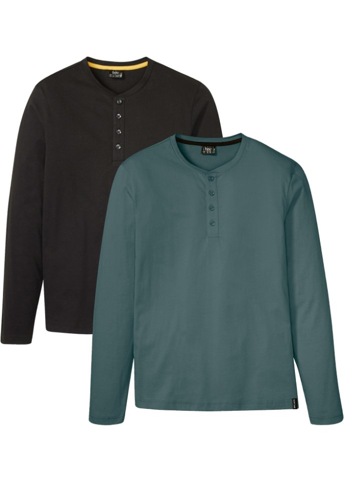 Henleyshirt  mit Komfortschnitt (2er Pack) in schwarz von vorne - bpc bonprix collection