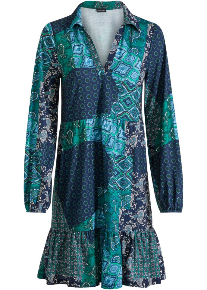 Jerseykleid mit Print-Mix in blau von vorne - BODYFLIRT