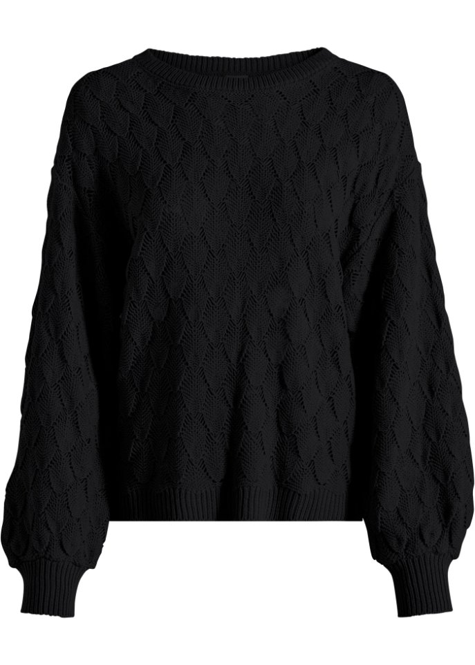 Ajour-Pullover  in schwarz von vorne - BODYFLIRT