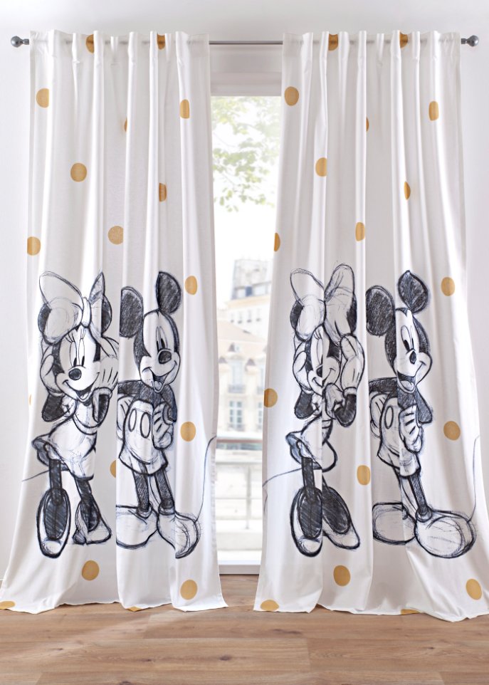 Disney Minnie and Mickey Mouse Bio-Baumwoll Vorhang (1er Pack) in weiß - Disney
