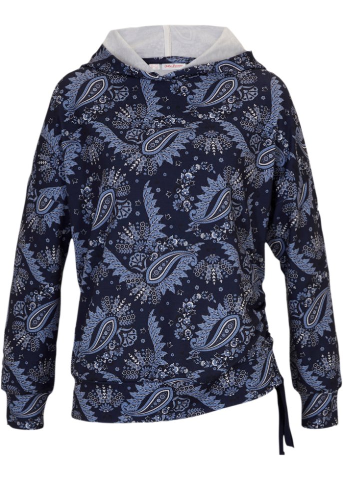 Kapuzensweatshirt, Paisley in blau von vorne - John Baner JEANSWEAR