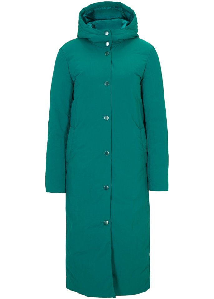 Langer warmer Mantel mit Kapuze und Seitenschlitz in grün von vorne - bpc bonprix collection