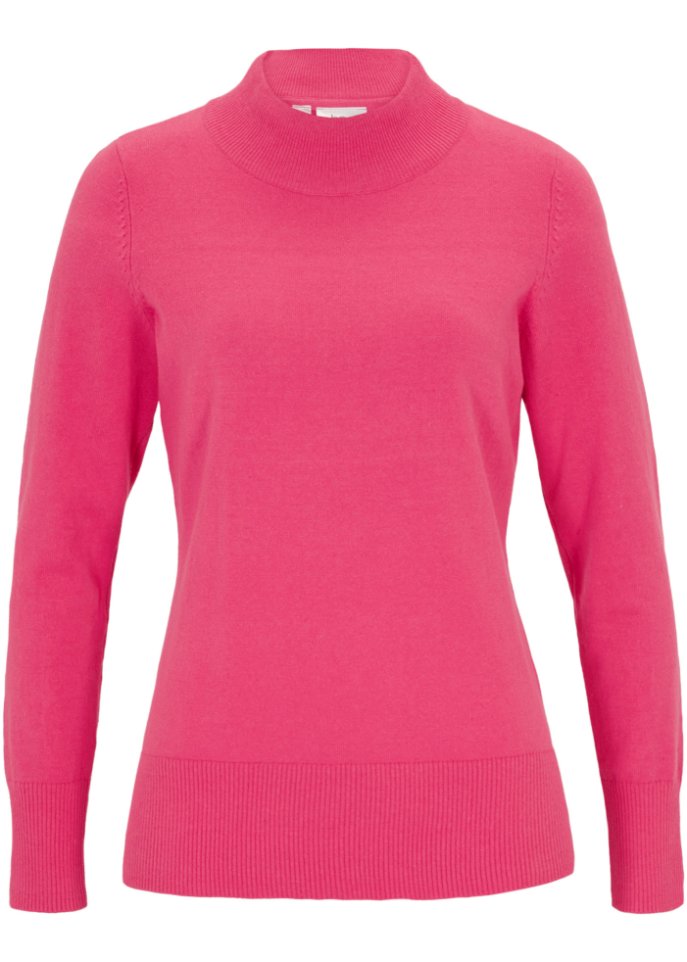 Basic Pullover mit Stehkragen mit recycelter Baumwolle in pink von vorne - bpc bonprix collection